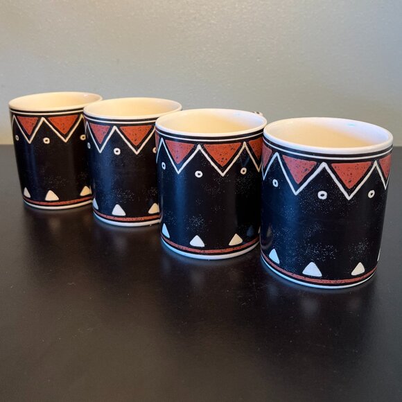 Set of 4 Vintage MIKASA Fashion Plate MOZAMBIQUE Pattern Tribal Art Ceramic Mugs - Picture 6 of 13